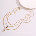 Fashion Creative Jewelry Cute Cherry Choker Simple Cross Necklace Set